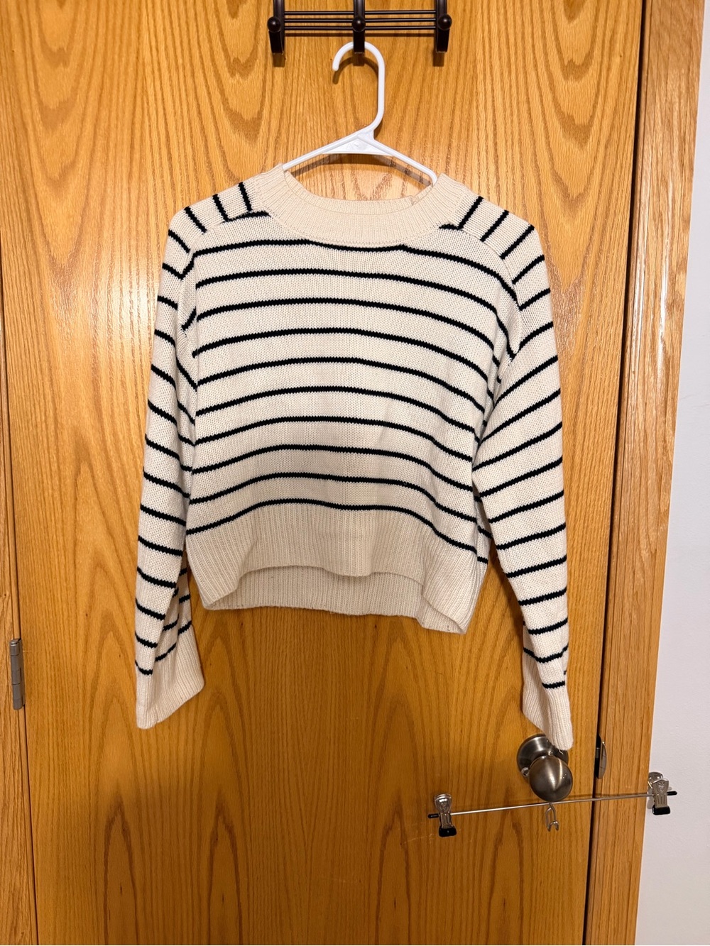 Tahari Cream and Black Striped Scoopneck Sweater
